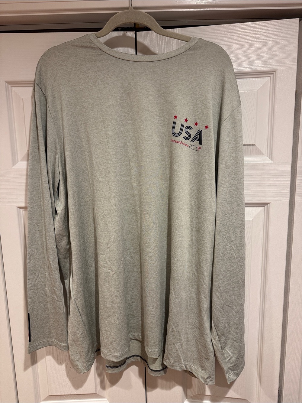 Vineyard Vines USA Graphic Long-Sleeve Crewneck Shirt - Light Gray